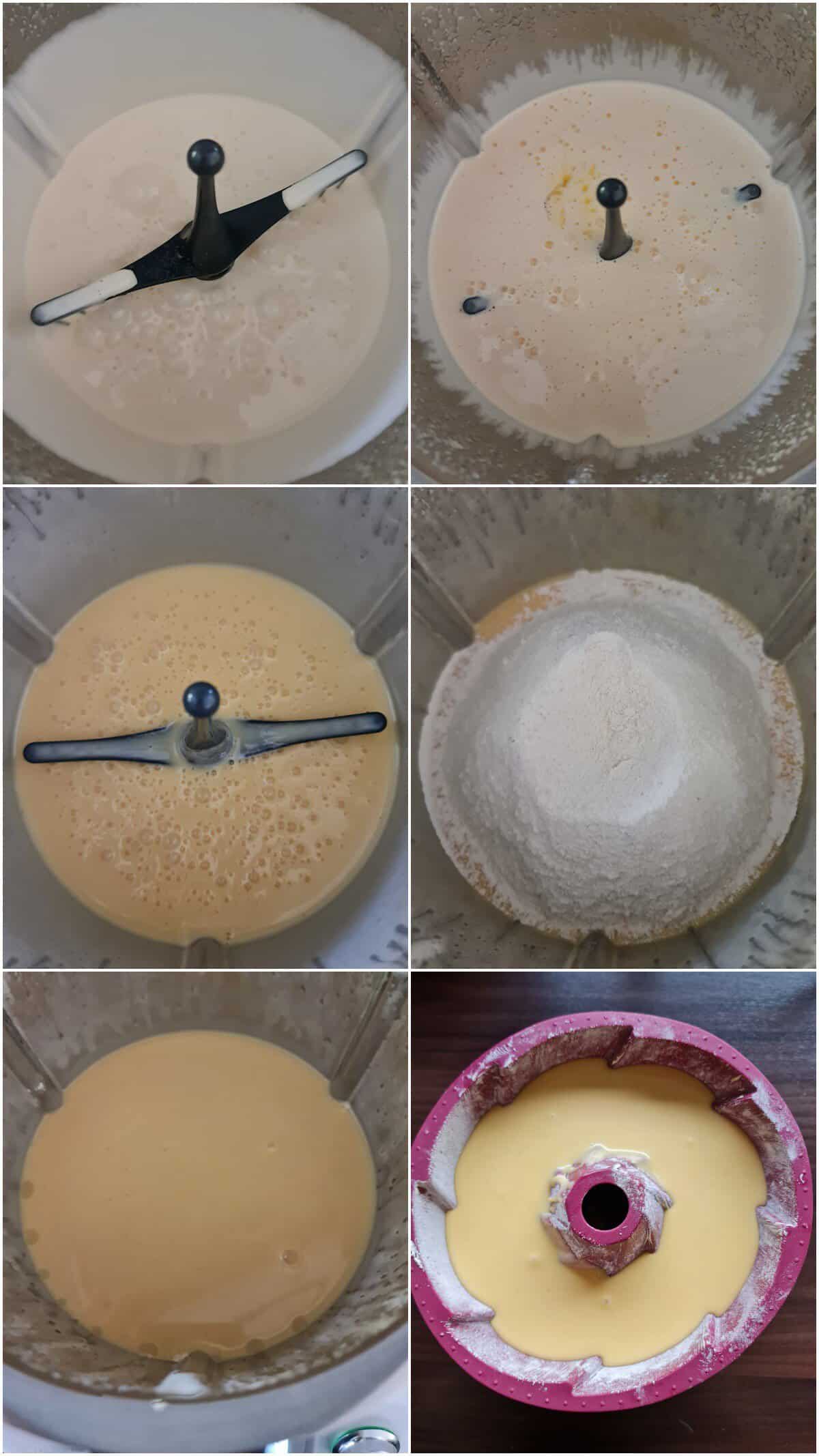 Eine Collage der Zubereitungsschritte für Eierlikörkuchen