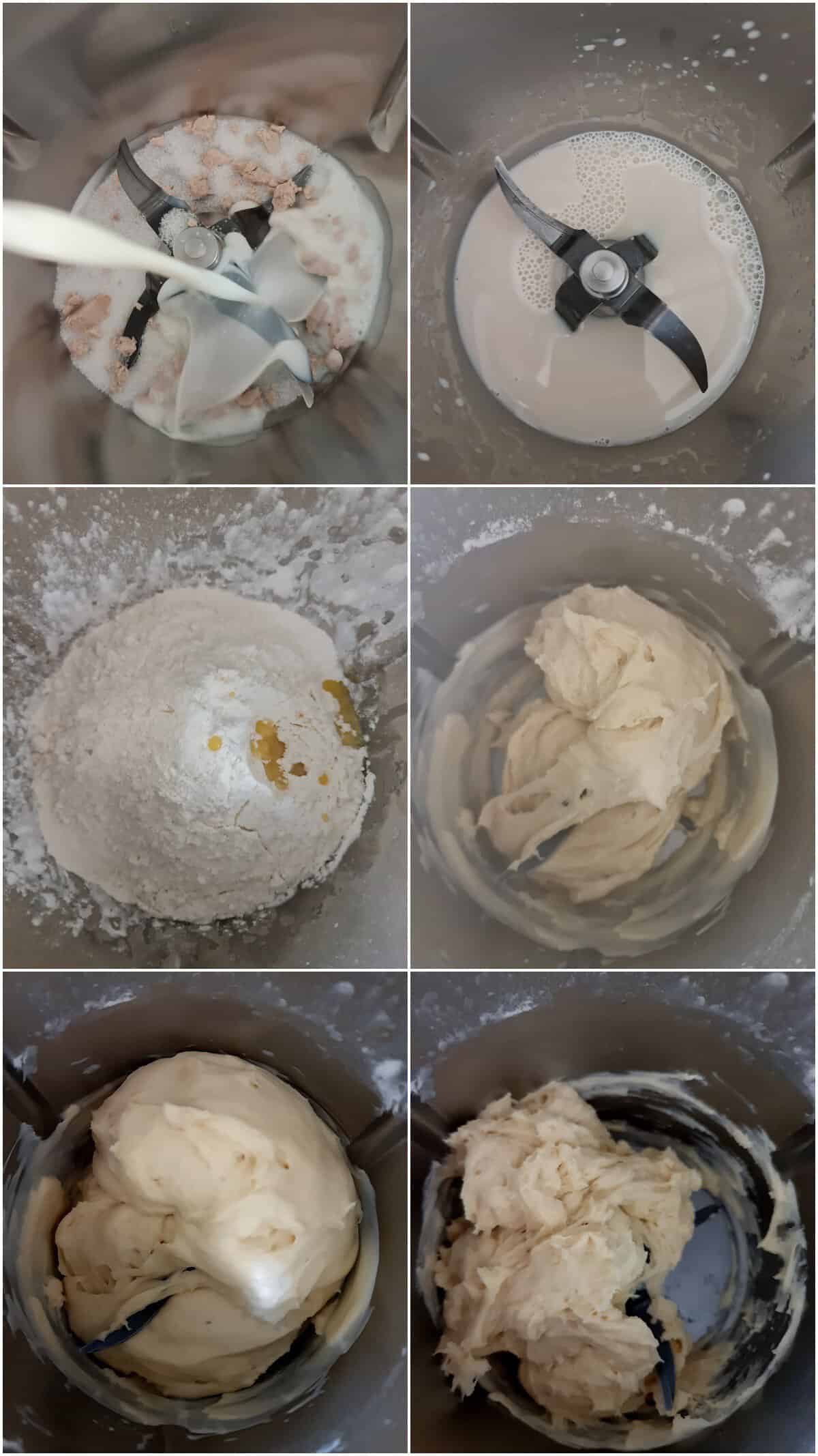 Eine Collage der Zubereitungsschritte für Mini-Franzbrötchen.