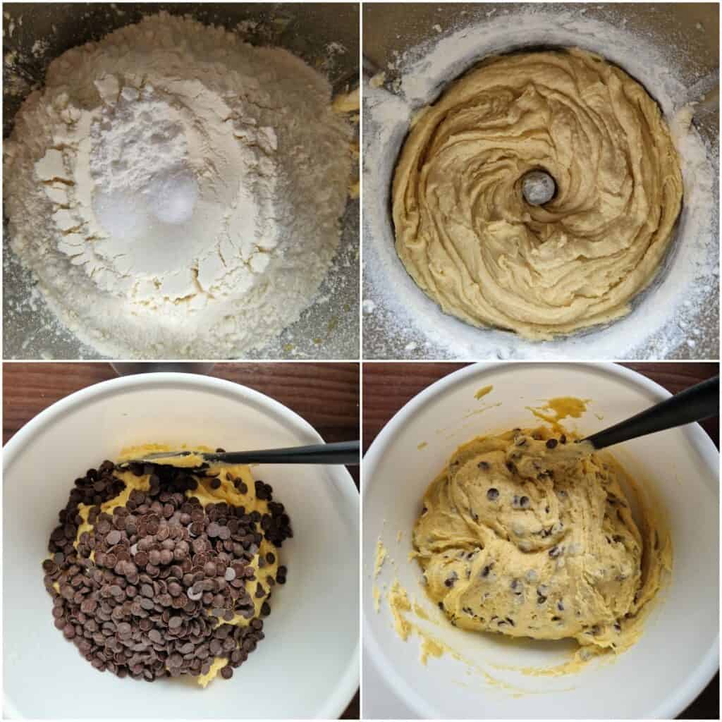 Eine Collage der Zubereitungsschritte für Schoko Cookies.