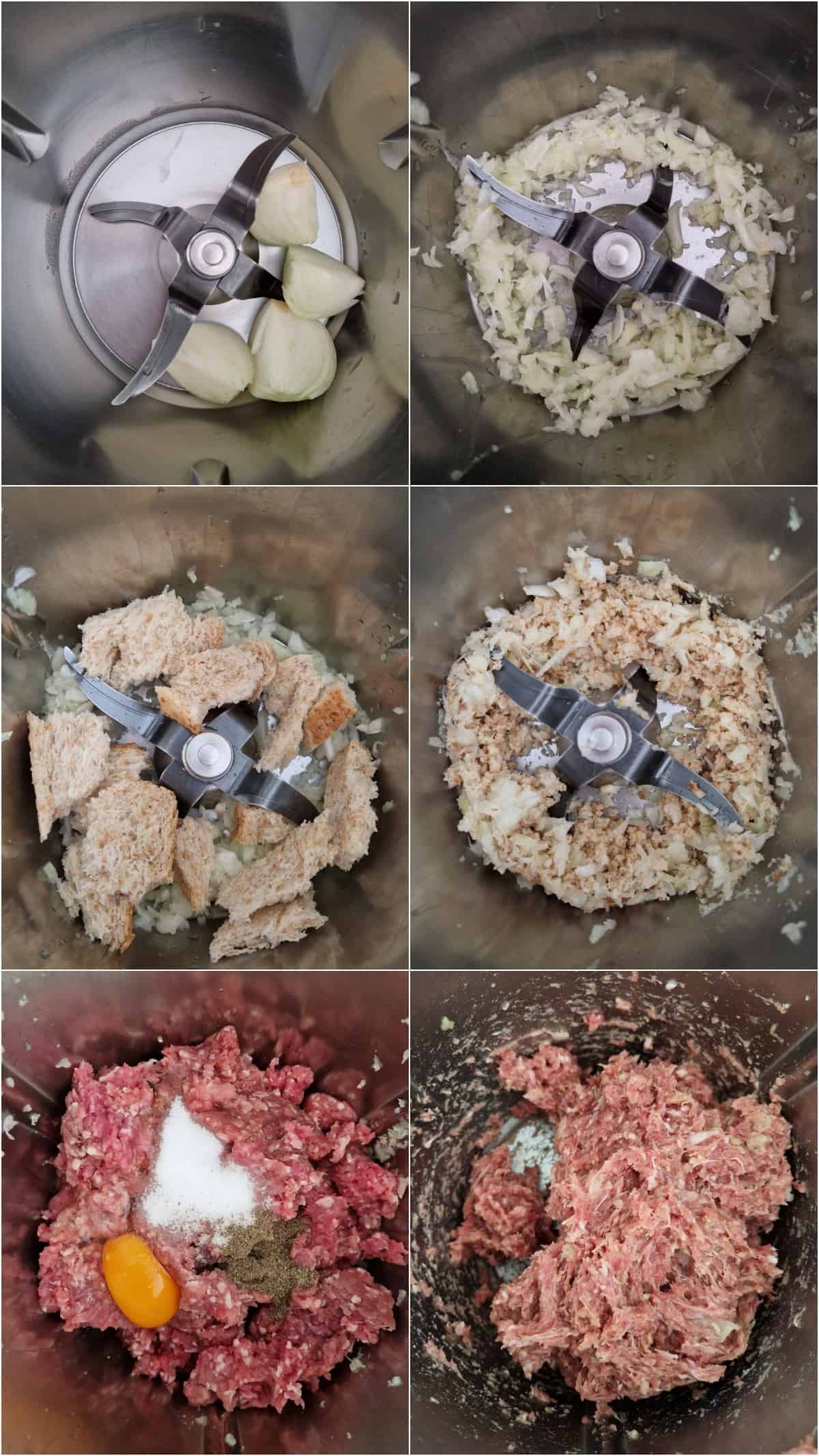 Eine Collage der Zubereitungsschritte für Cannelloni mit Hackfleischfüllung.