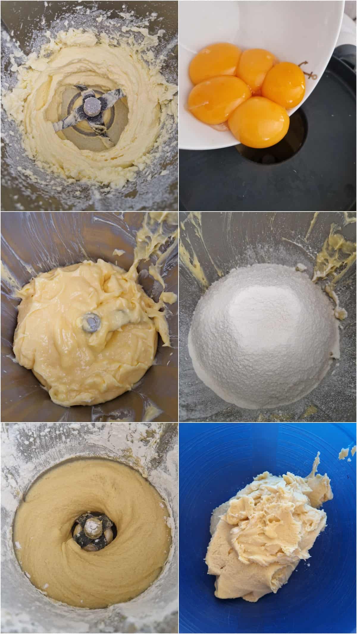 Eine Collage der Zubereitungsschritte von Marmorkuchen.