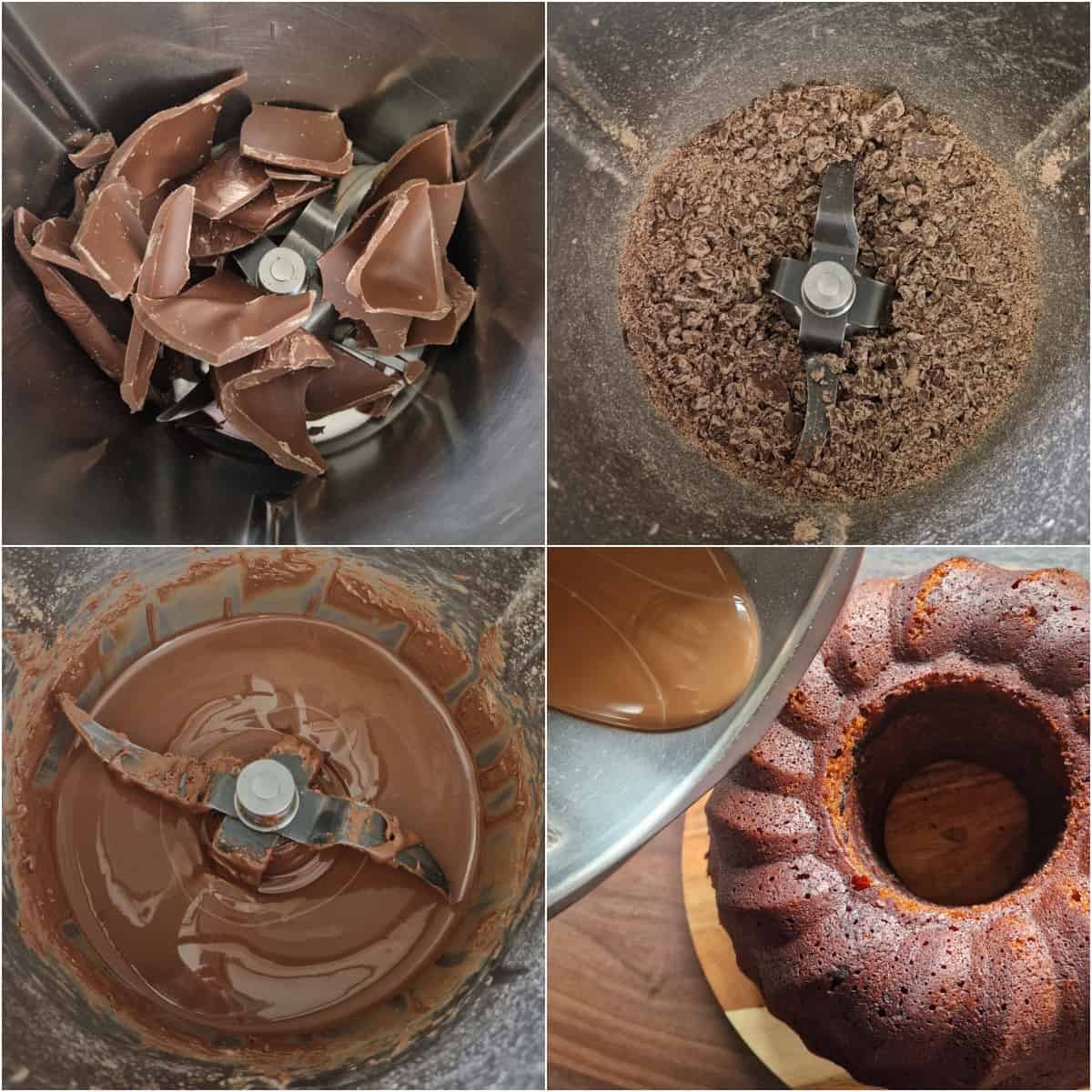 Eine Collage der Zubereitungsschritte für Paradiescreme-Kuchen.