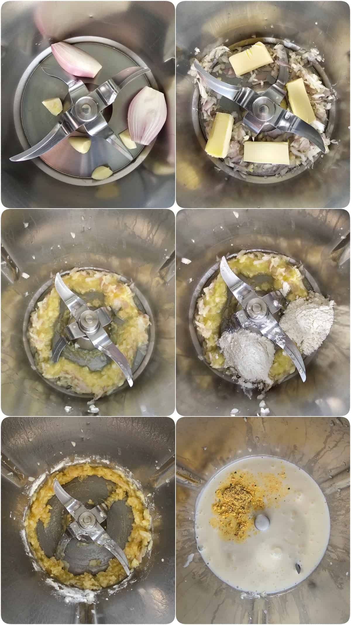 Eine Collage der Zubereitungsschritte für Nudeln in Lachs-Sahne-Soße.