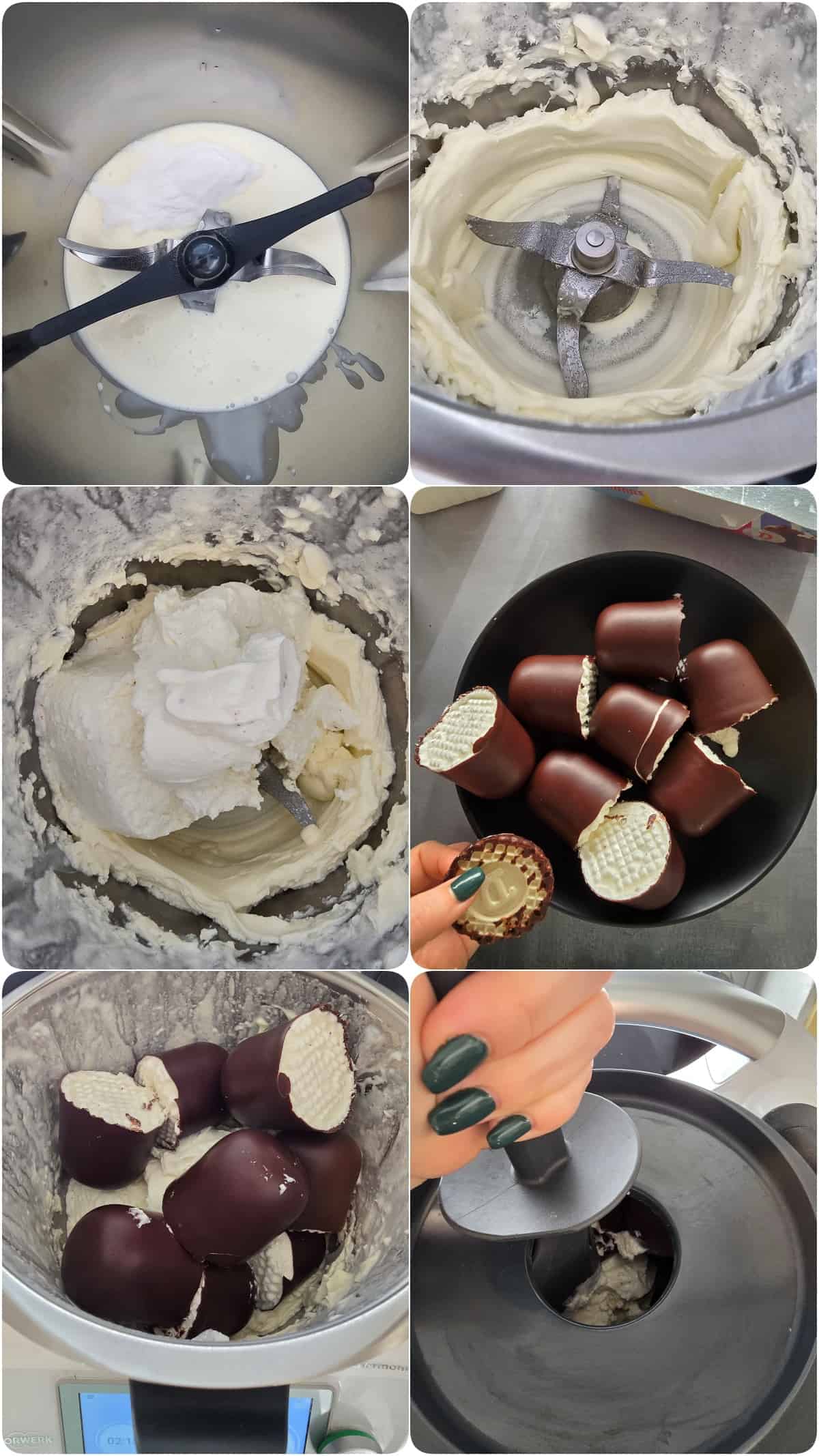Eine Collage der Zubereitungsschritte für Dickmanns Dessert mit Himbeeren.