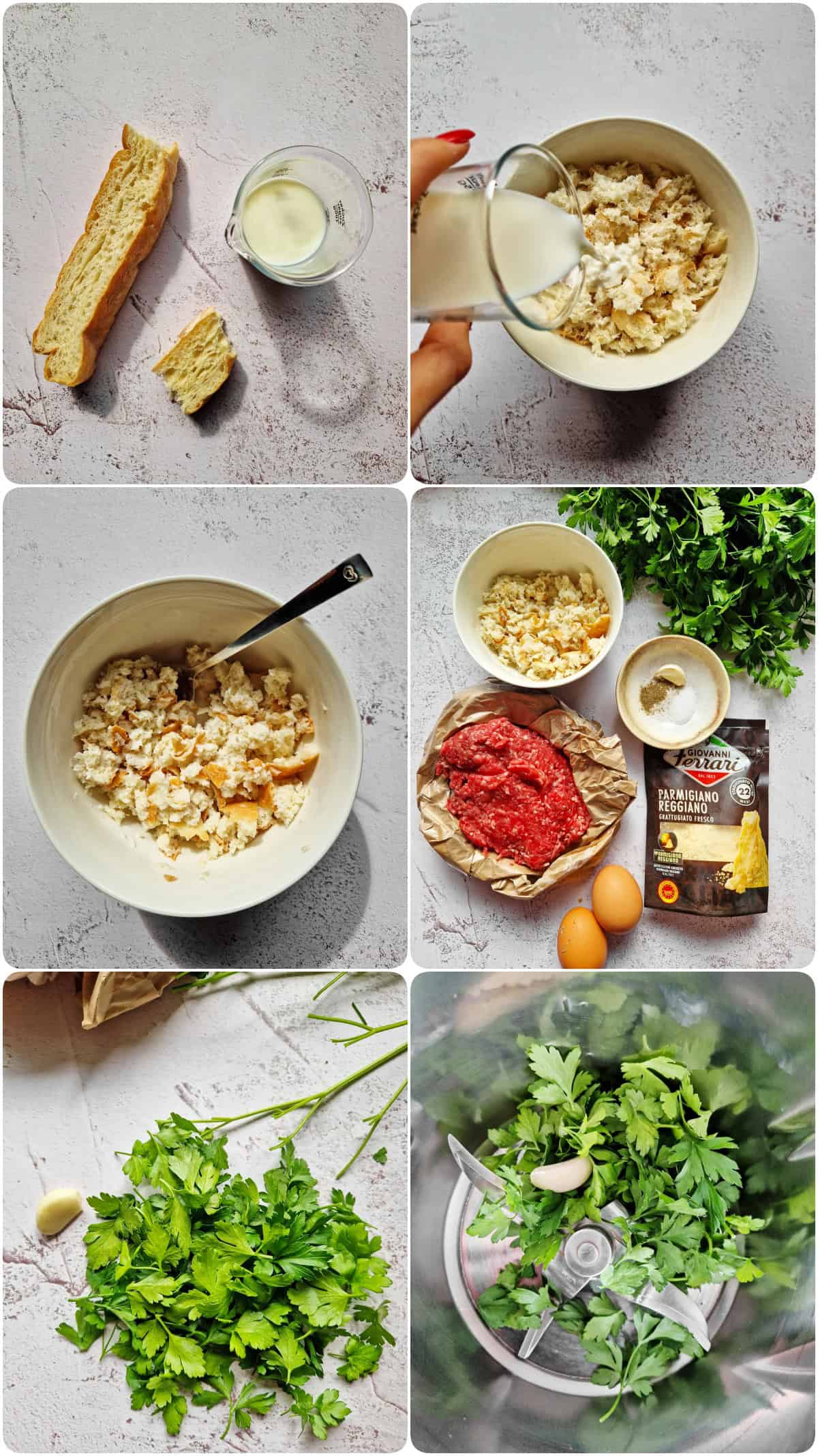 Eine Collage der Zubereitungsschritte für Hackbällchen mit Tomatensoße aus dem Varoma®.
