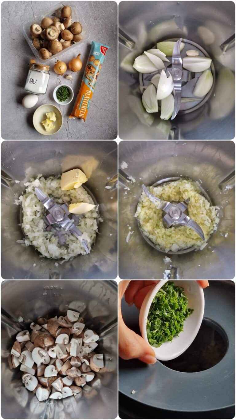 Champignon-Blätterteigtaschen mit Balsamico-Röstzwiebel-Soße ... Champignon-Blätterteigtaschen mit Balsamico-Röstzwiebel-Soße ...