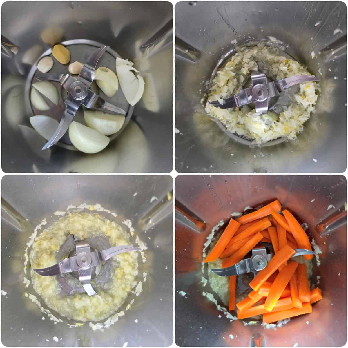 A collage showing step-by-step prep for Asian chicken and vegetables.