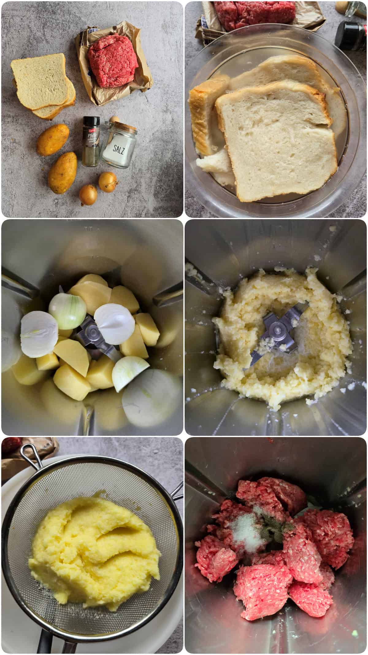 A collage showing the steps involved in making meatballs.