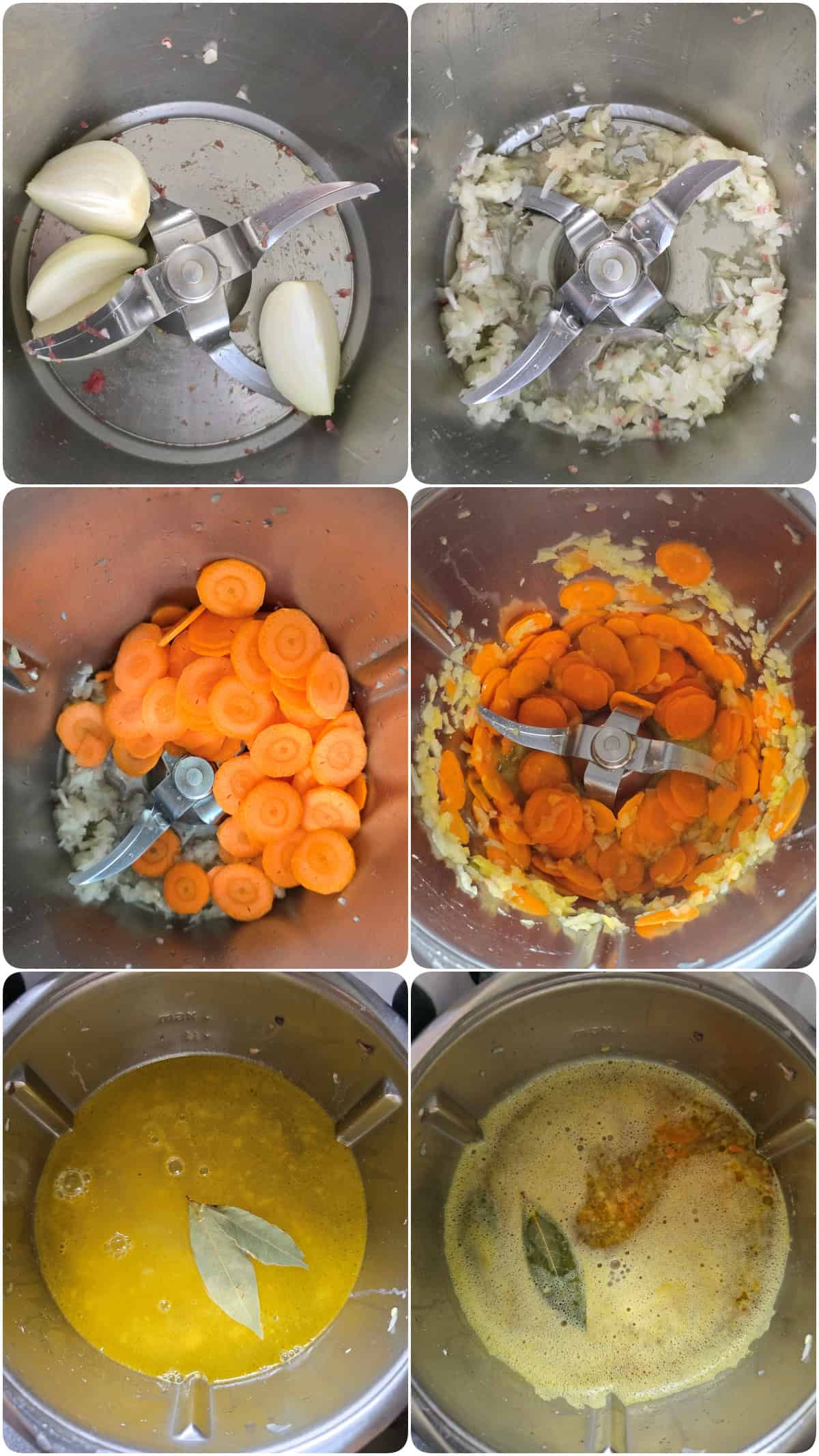 A collage showing step-by-step photos for making Meatball Soup.