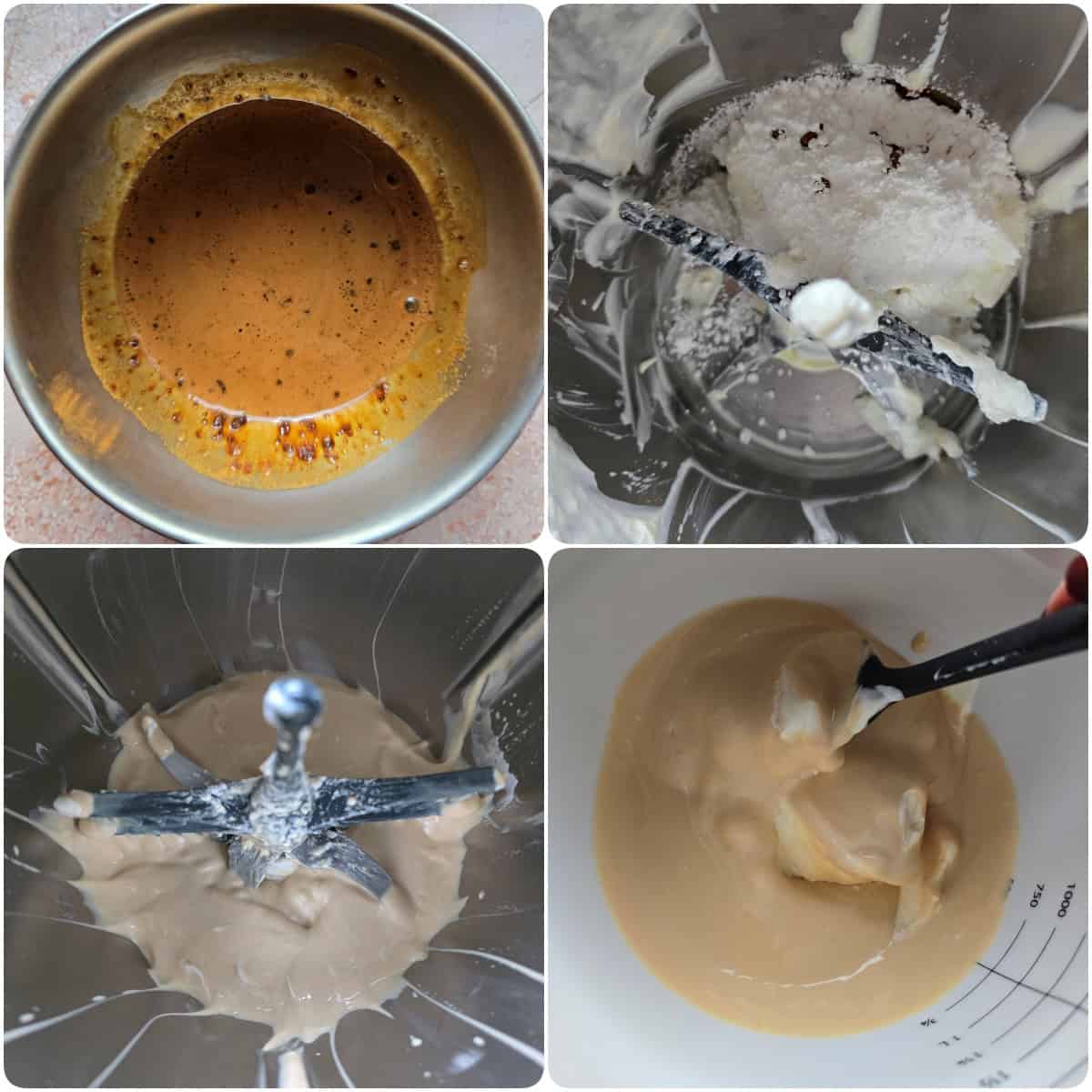 Step-by-step collage showing how to make mocha mousse.