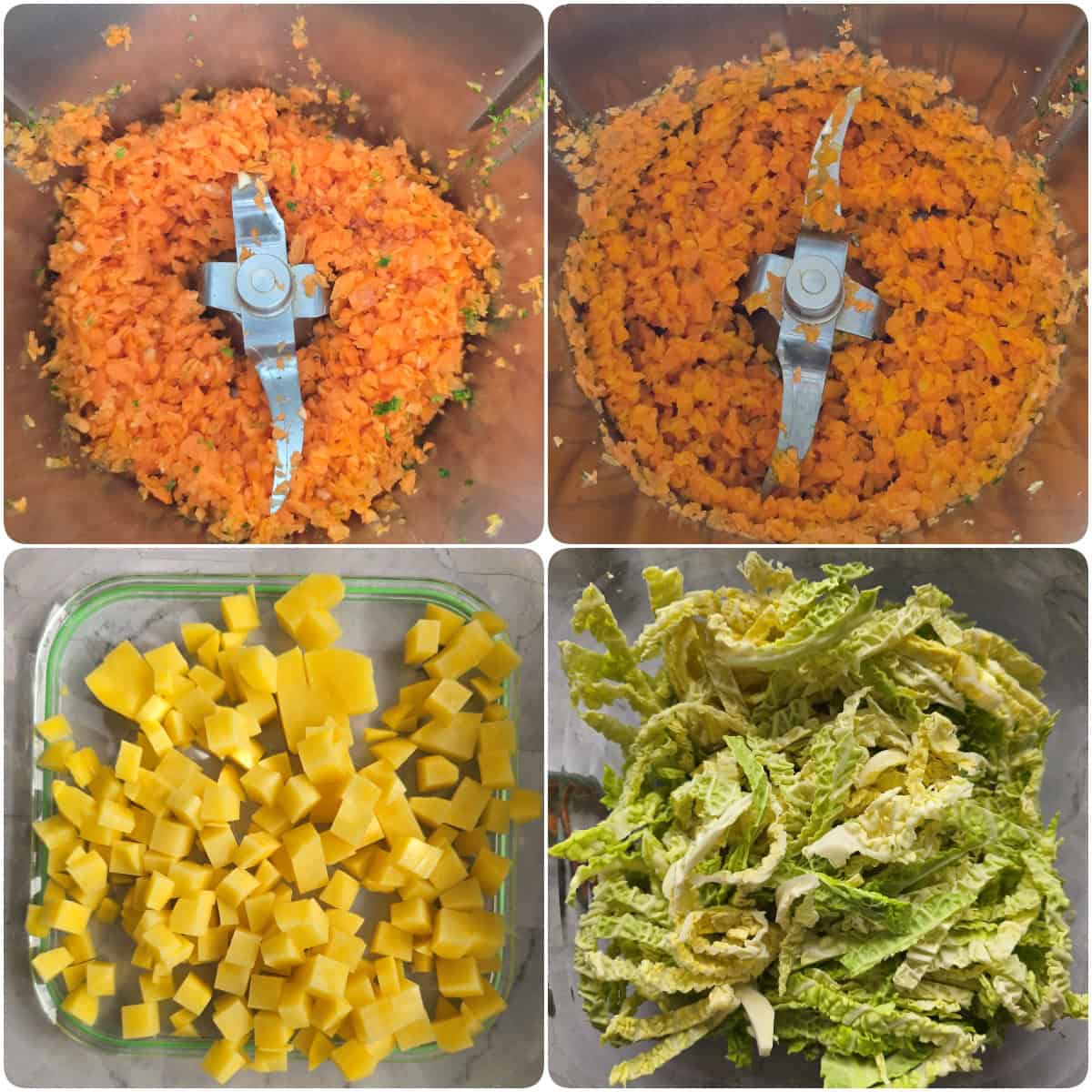 A collage showing the step-by-step preparation for Savoy cabbage soup with meatballs.