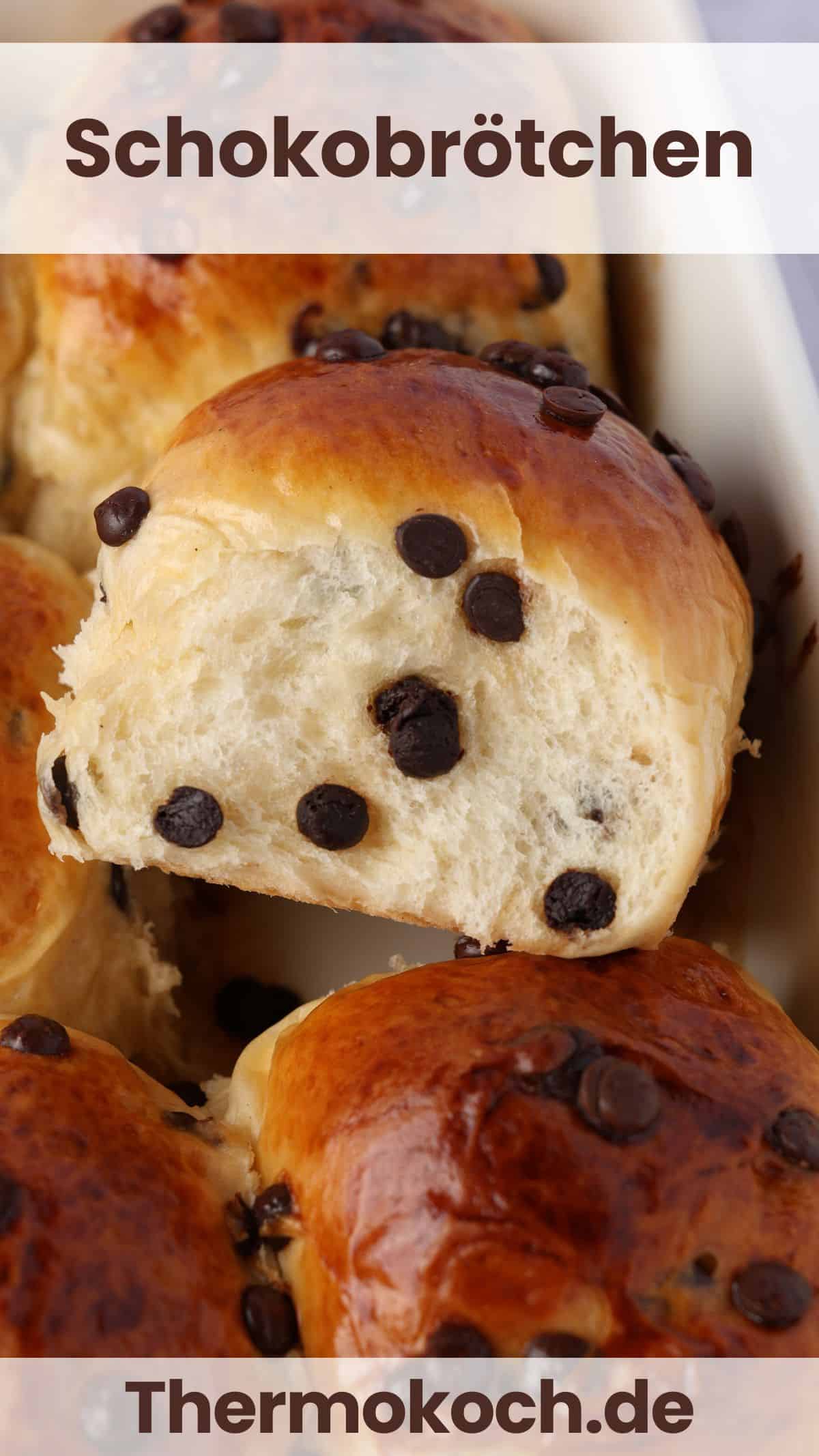 Several stacked chocolate chip buns.