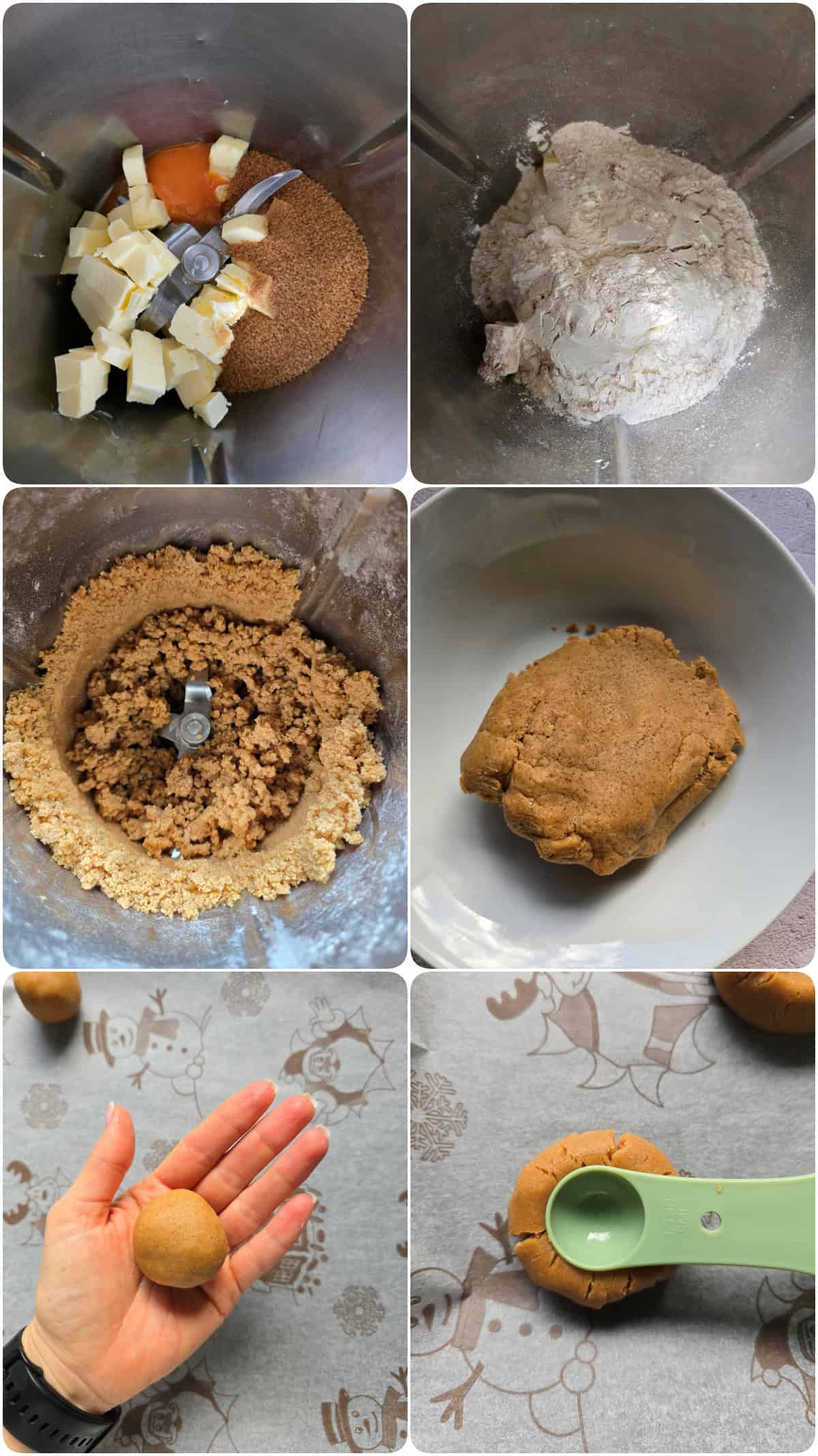 The collage shows the step-by-step prep and shaping of the cookie dough for Apple Cinnamon Cookies.