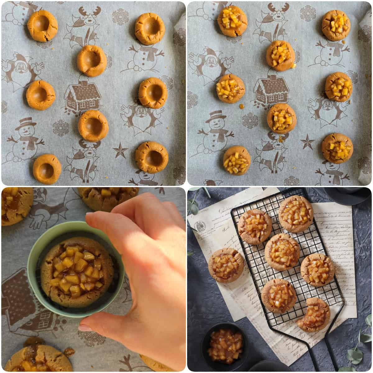 The collage shows four prep steps for Apple Cinnamon Cookies, from shaping the dough to the finished cookie.