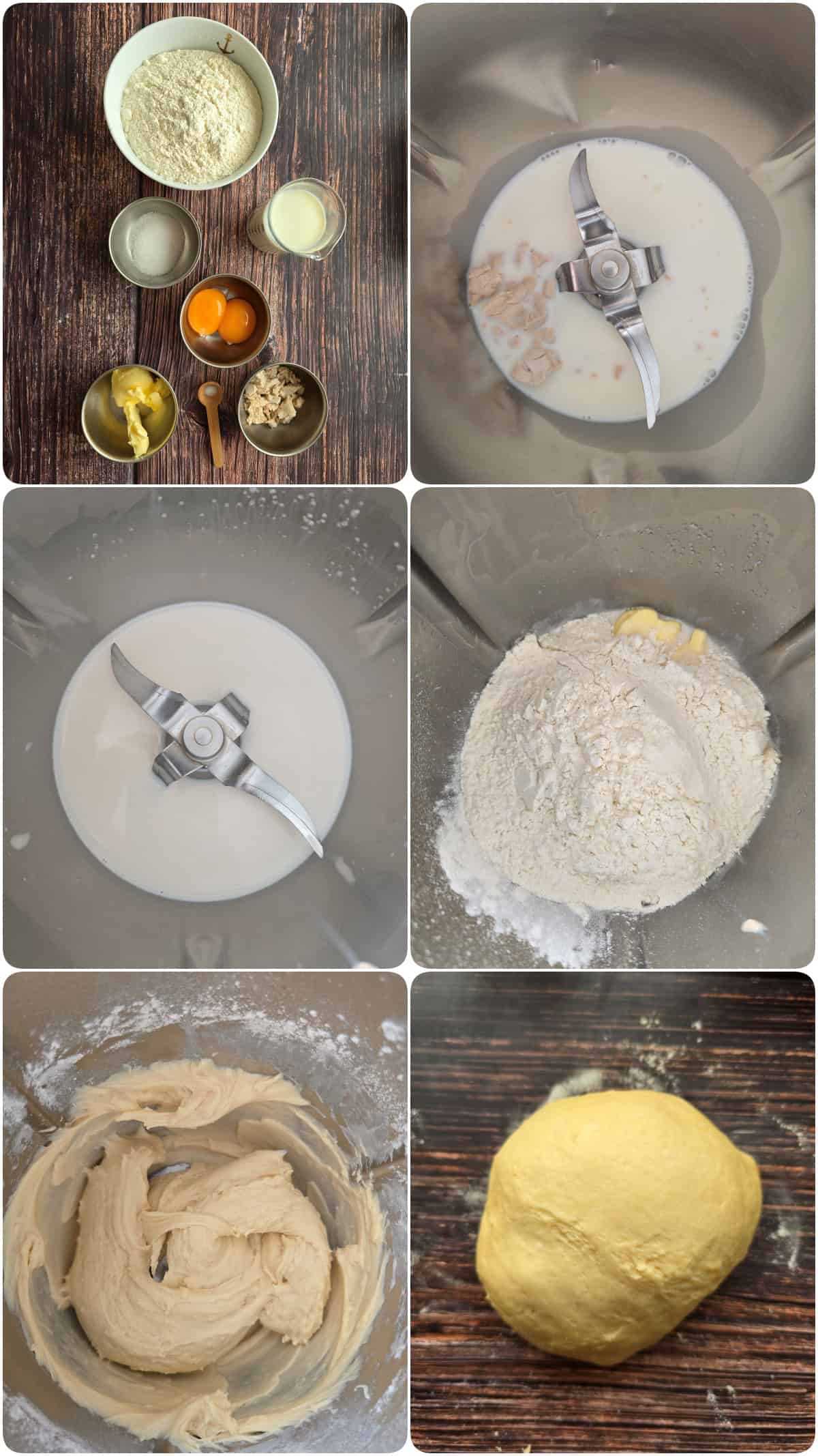 A collage showing the step-by-step preparation for jelly donuts.