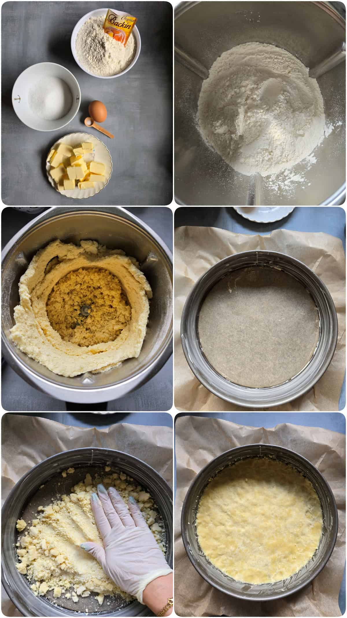 A collage of the prep steps for creamy mandarin orange crumb cake.