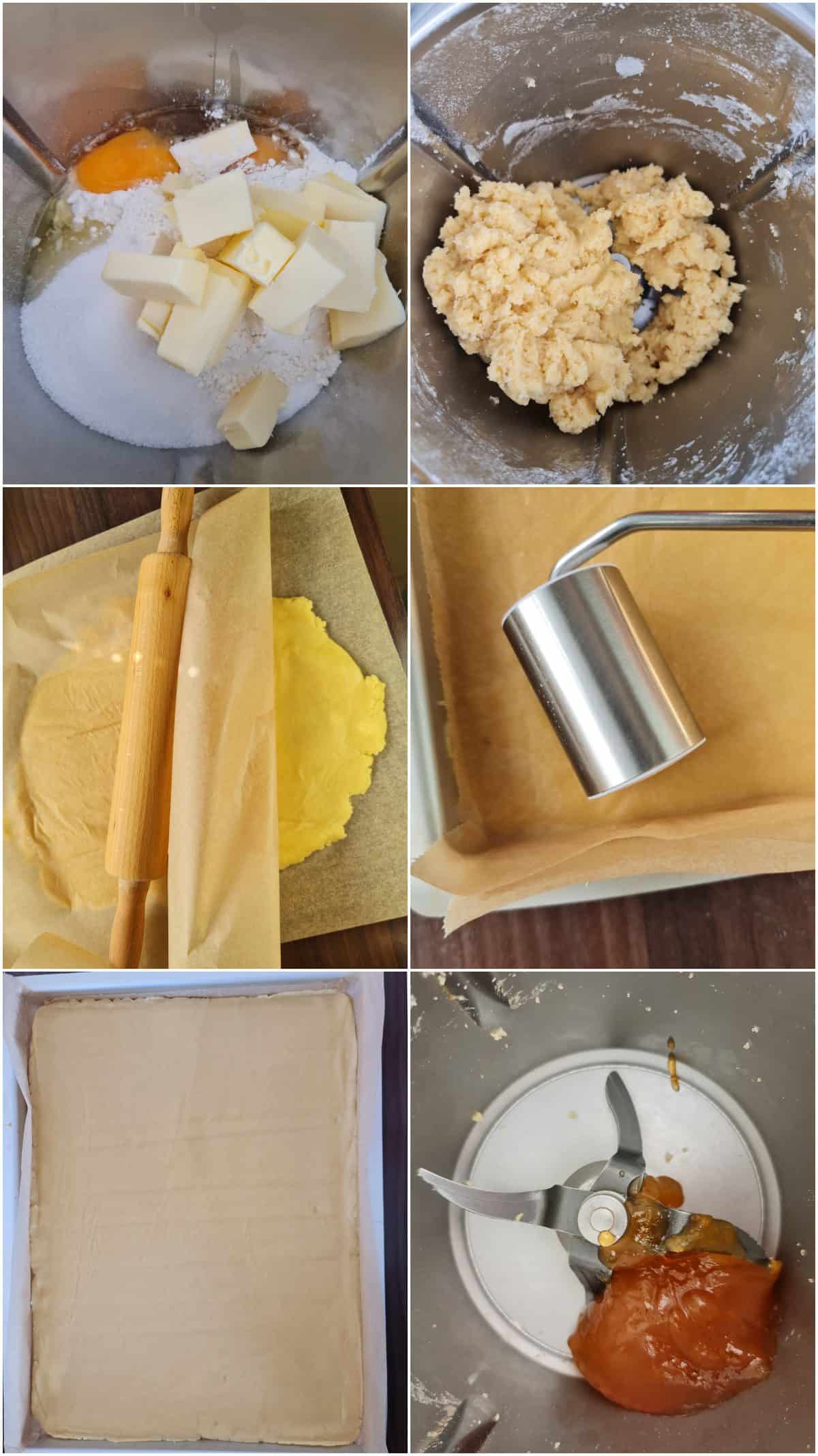 A collage showing step-by-step preparation for German nut bars.