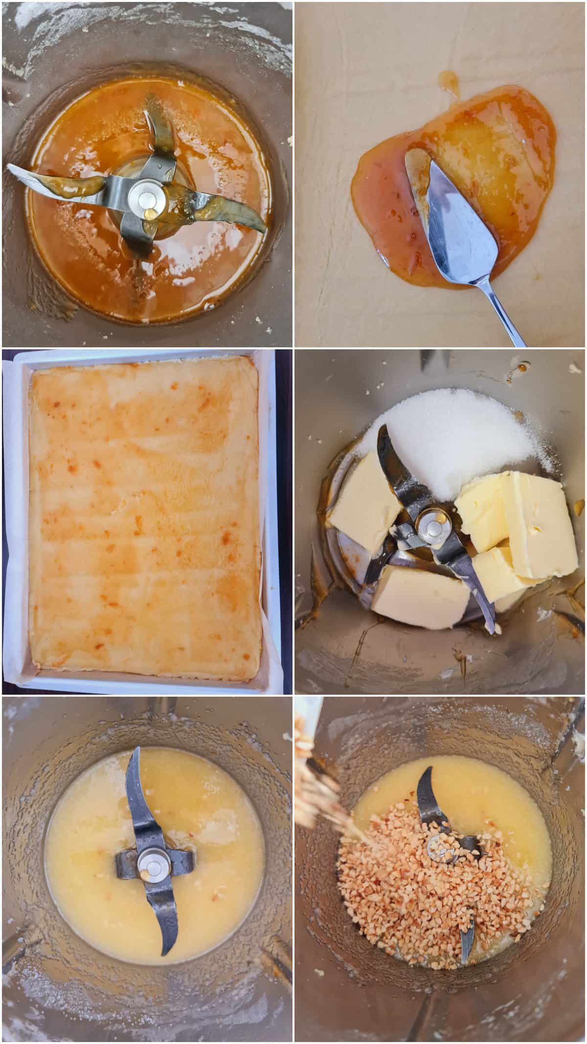 A collage showing step-by-step preparation for German nut bars.