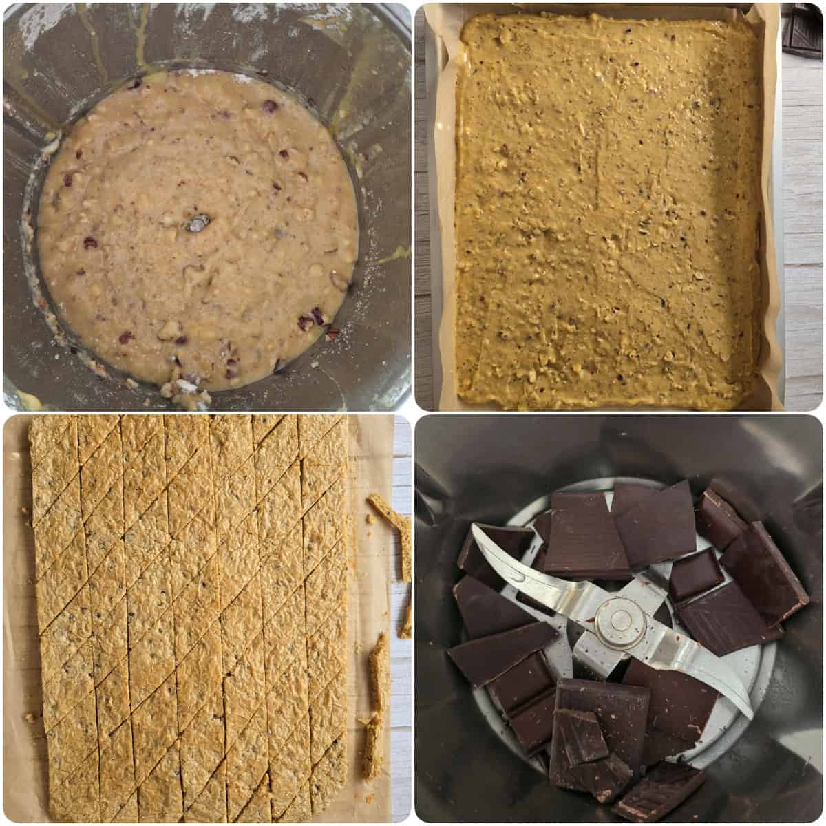 A step-by-step collage showing how to make white chocolate speculoos cookie bars.