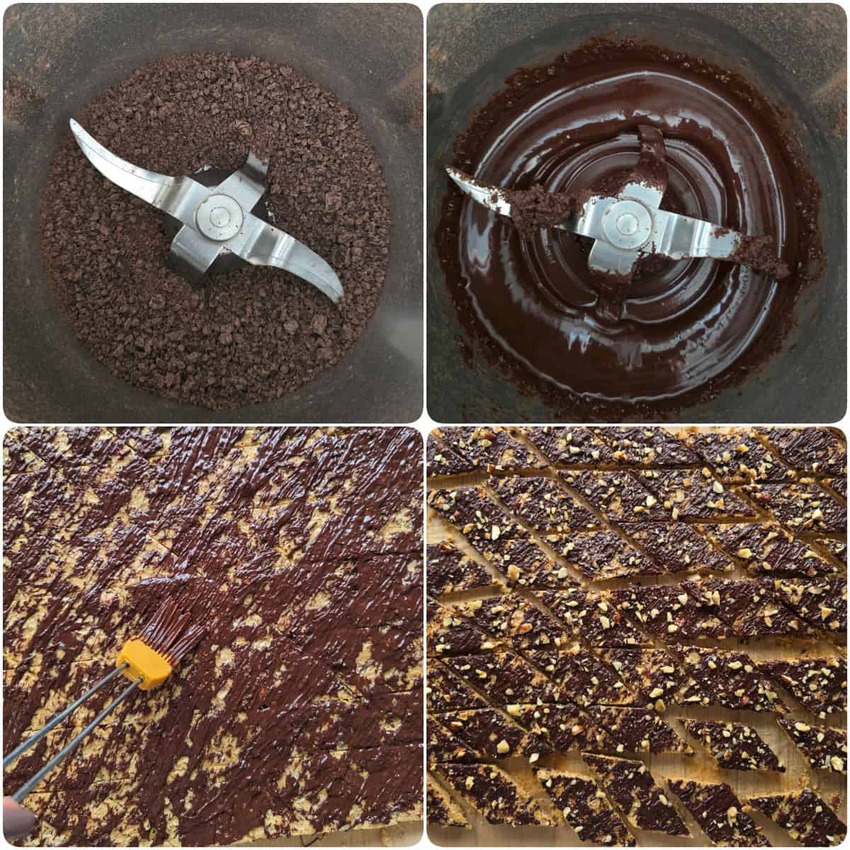 A step-by-step collage showing how to make white chocolate speculoos cookie bars.