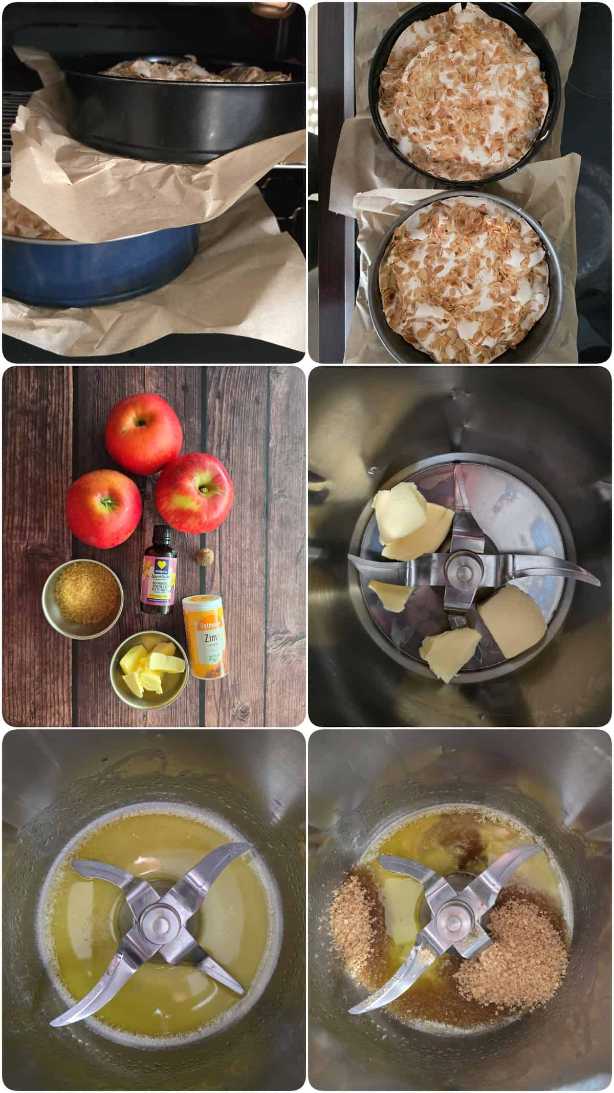 A collage of the prep steps for Baked Apple Meringue Cake.