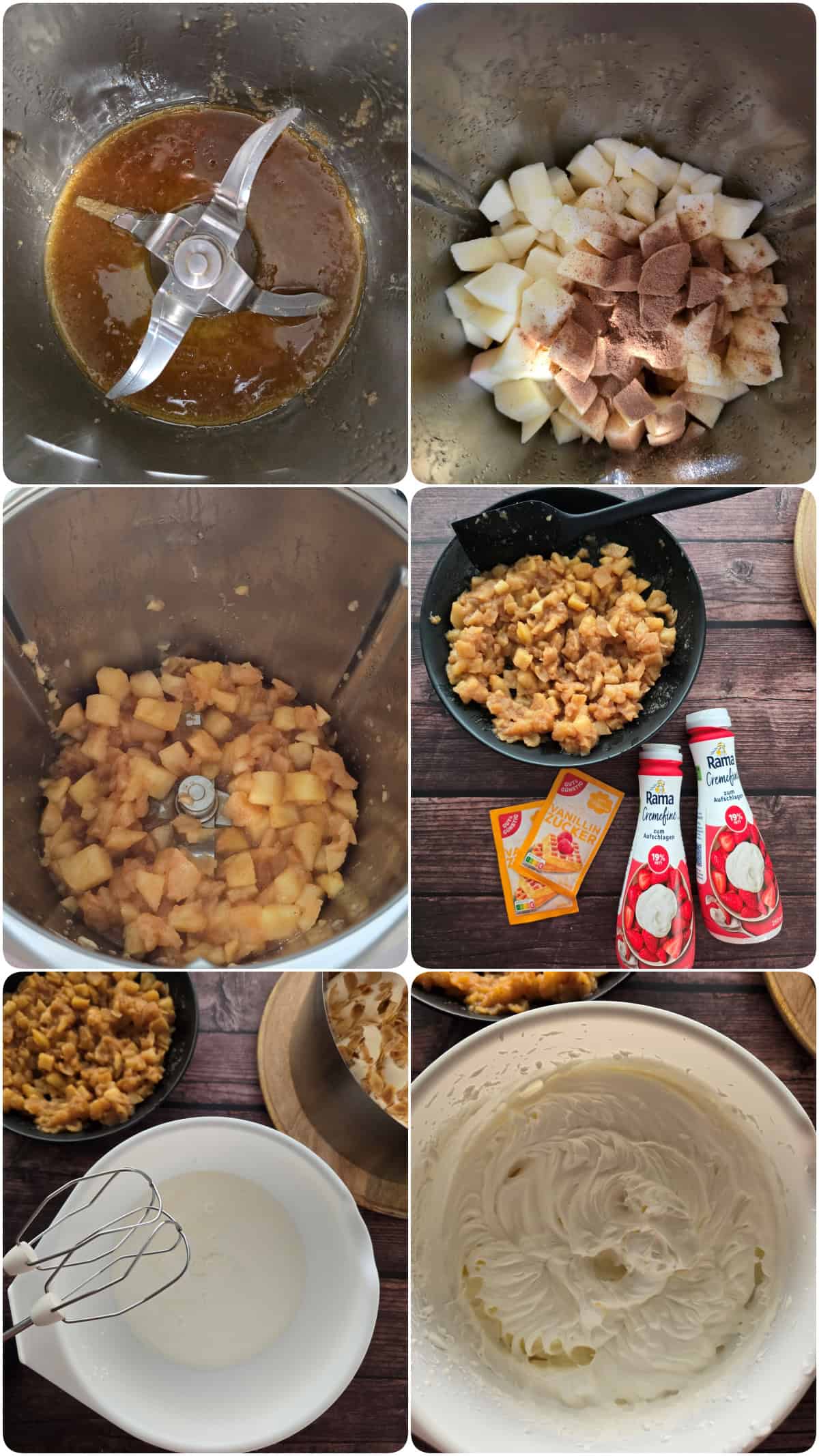 A collage of the prep steps for Baked Apple Meringue Cake.