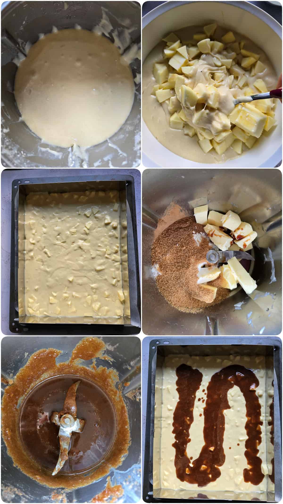 A collage of the prep steps for Apple Cinnamon Roll Cake.