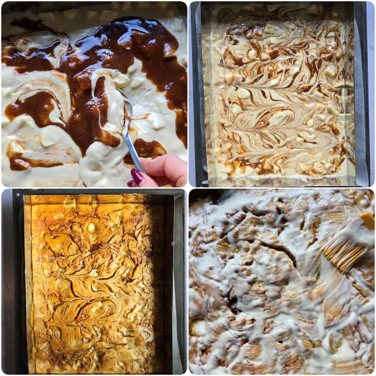 A collage of the prep steps for Apple Cinnamon Roll Cake.