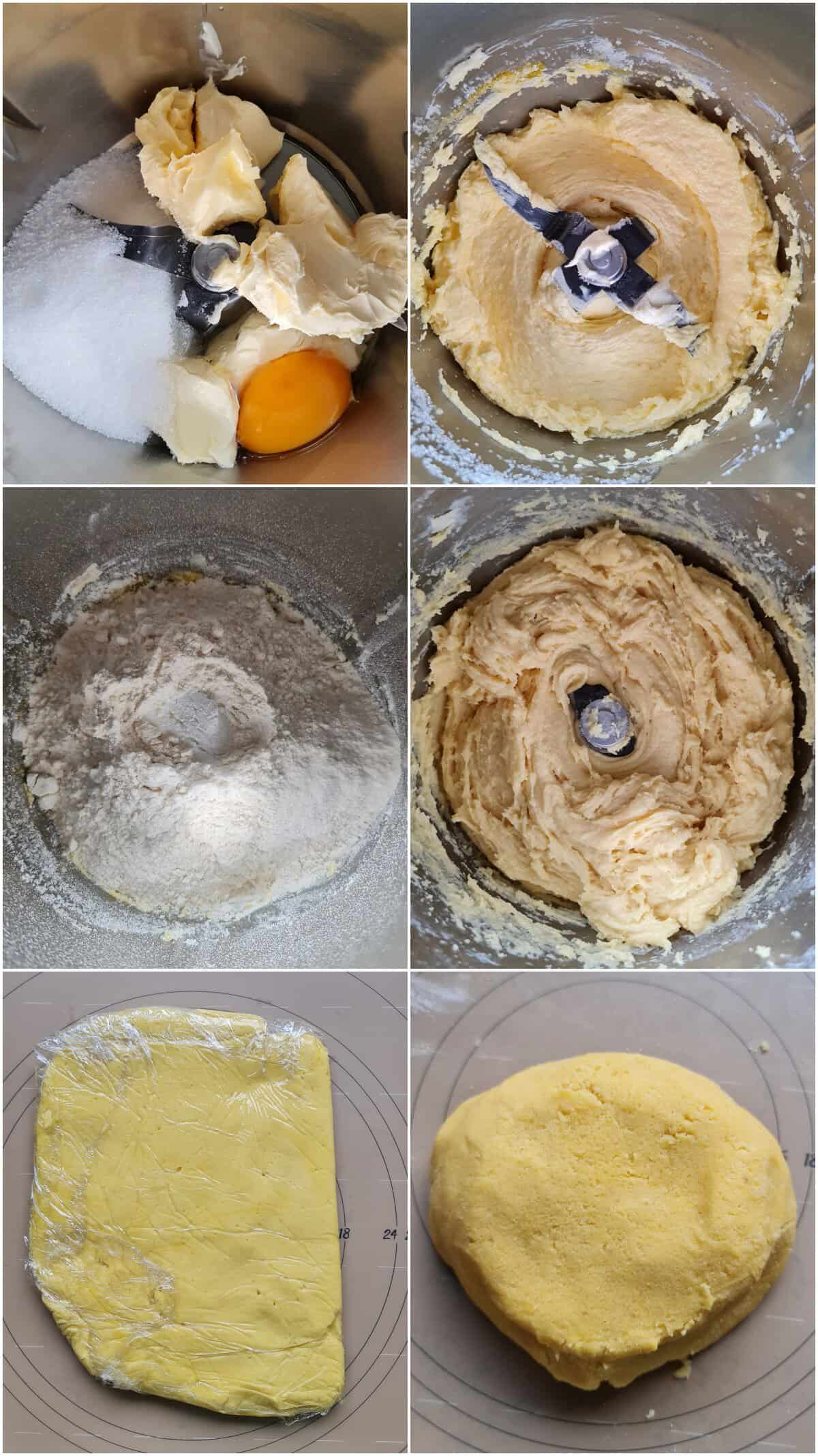 A collage showing the step-by-step process for making cut-out cookies.