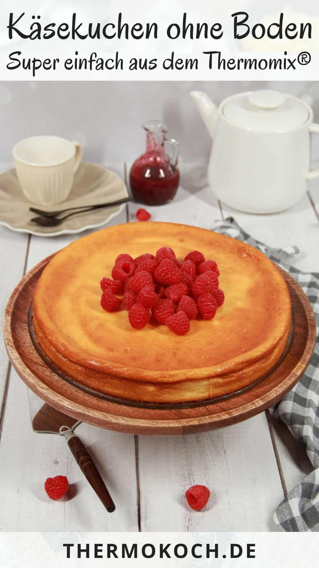 A crustless cheesecake topped with raspberries on a serving platter.