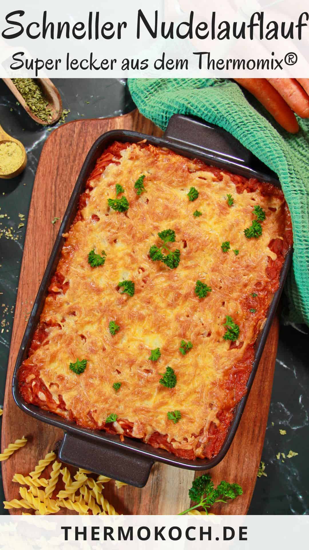 A cheesy pasta bake in a baking dish.
